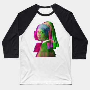 Girl with a Pearl Earring - Glitch Vaporwave Trippy Art Baseball T-Shirt